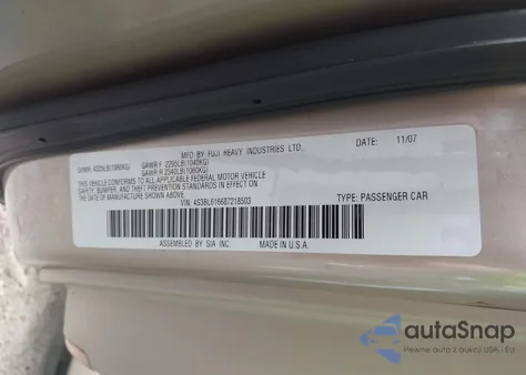 2008 Subaru Legacy 2.5I from USA, damaged, VIN 4S3BL616687218503